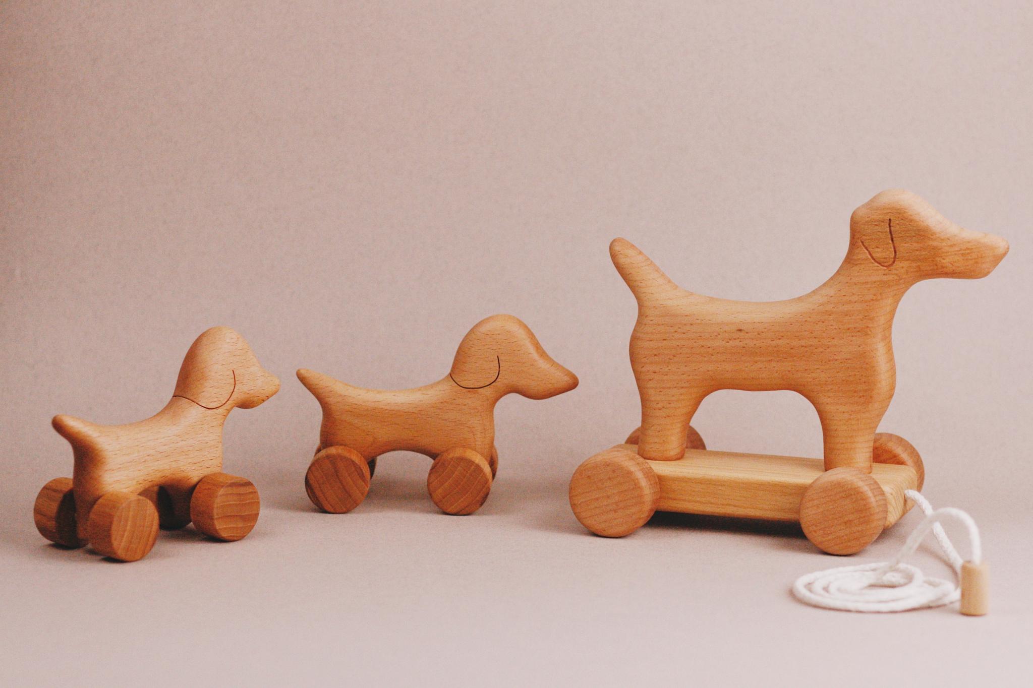 Handmade Wooden Mini Dog Push Toy