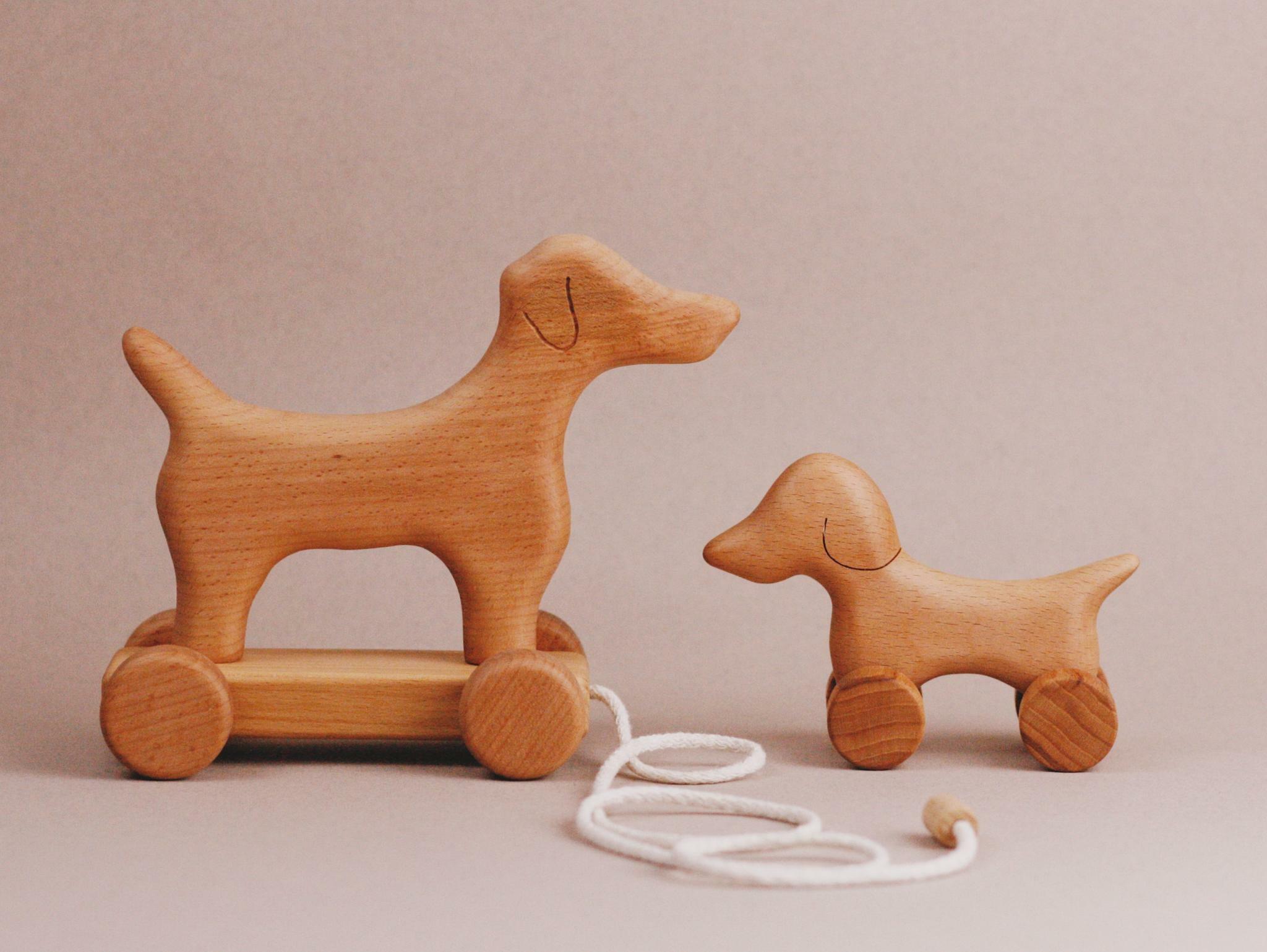 Handmade Wooden Mini Dog Push Toy