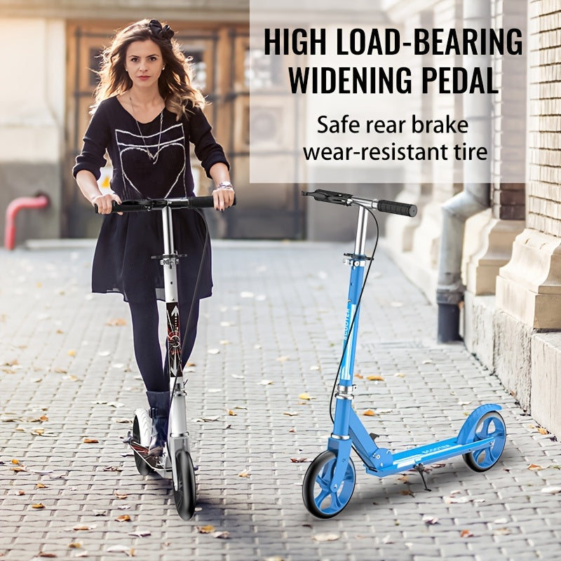 Foldable Adult Kick Scooter with Double Wheels - Rear Suspension & Brake, Lightweight Commuter Scooter for Adults Teens, Smooth Ride on Urban Streets, Non-Electric Manual Scooter for Daily Commuting