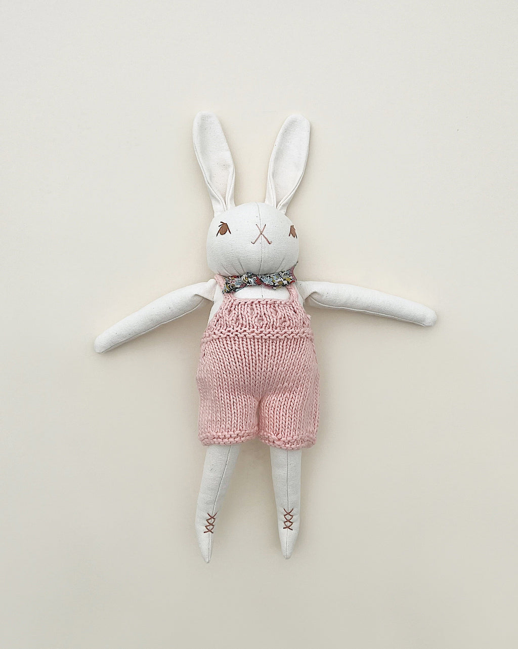 Polka Dot Club Cream Rabbit in Hand Knit Overalls