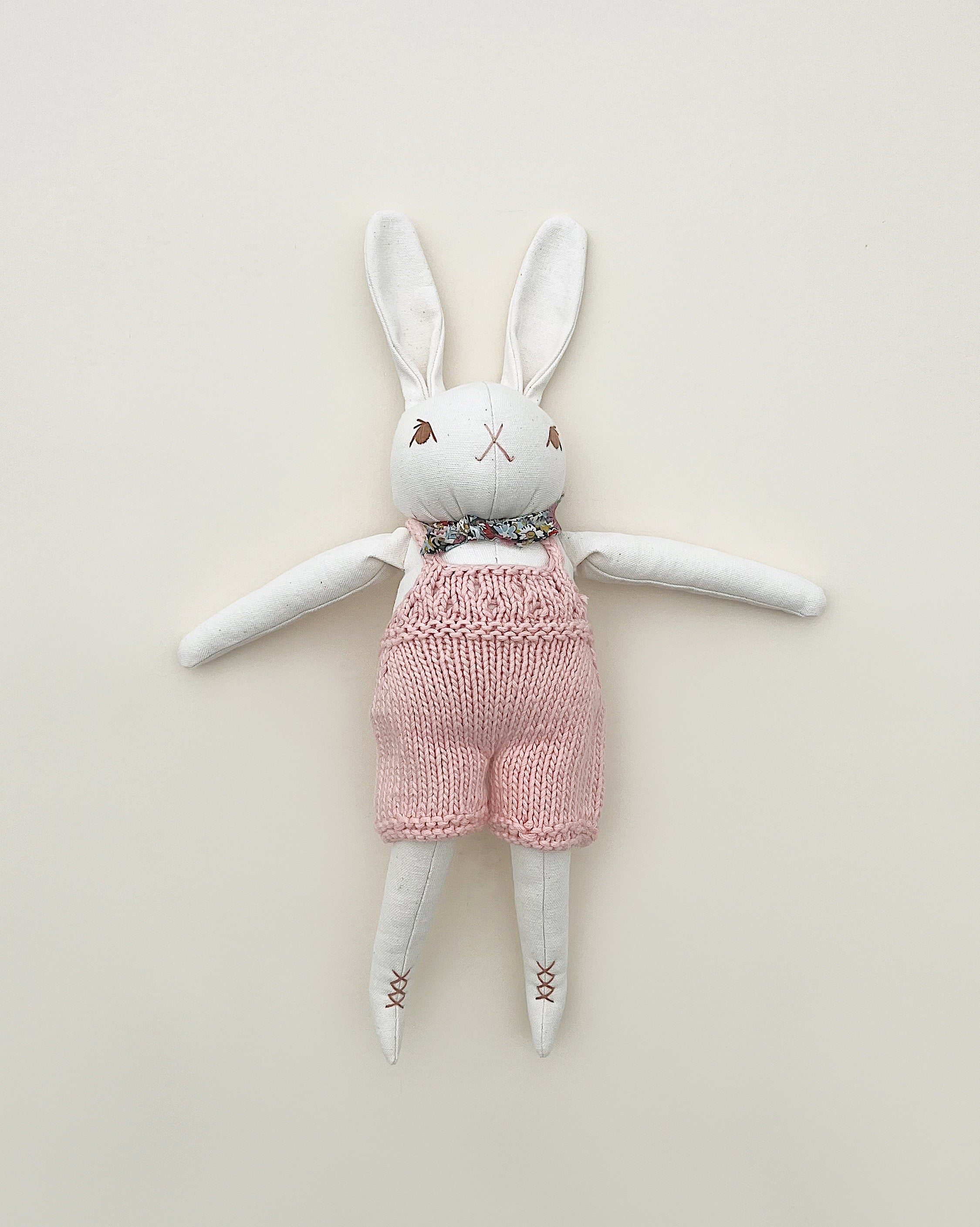 Polka Dot Club Cream Rabbit in Hand Knit Overalls