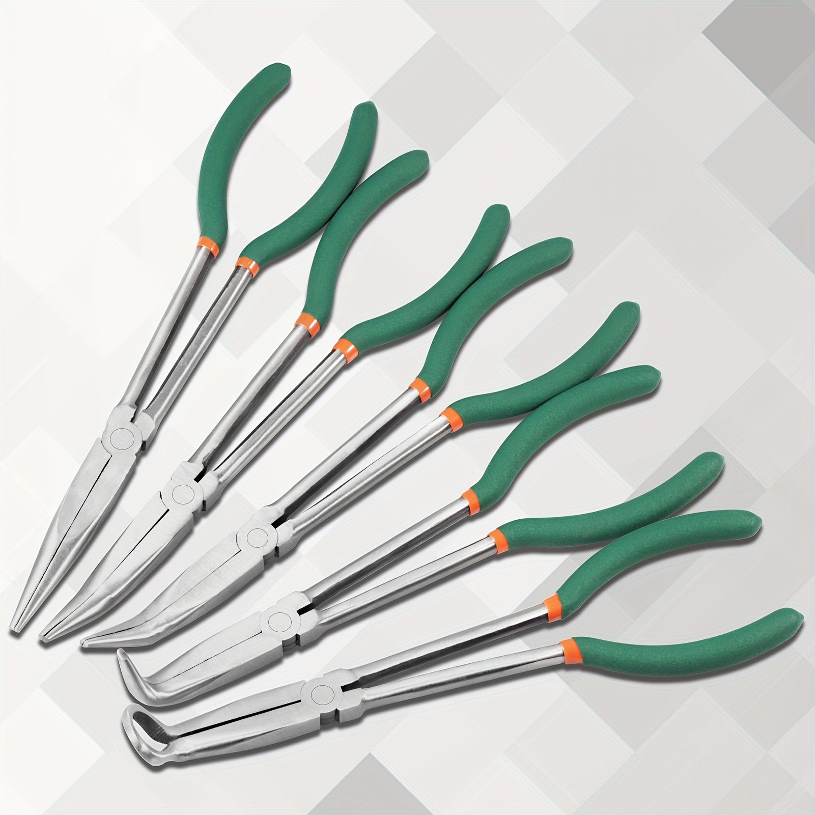 Long Nose Fishing Pliers 11 Inch 45-Degree Angle Bent Tip – O-Ring Hook Remover Needle Nose Pliers for Saltwater Freshwater Fishing, Non-Slip Handle, Lightweight Angler Tool, Orange & Green