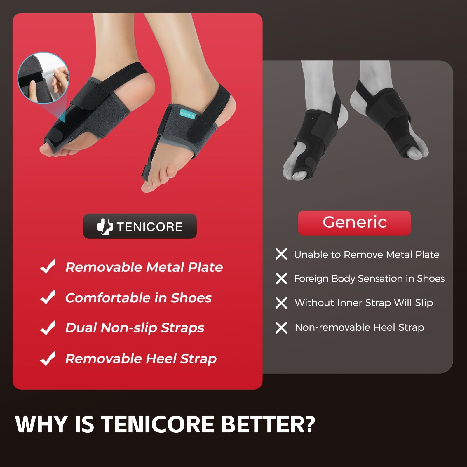 Toe Separator Bunion Corrector for Women Men – Adjustable Big Toe Splint with 2 Angle Bars & Double Non-Slip Straps, Day Night Hallux Valgus Relief Support Brace, 1 Pair