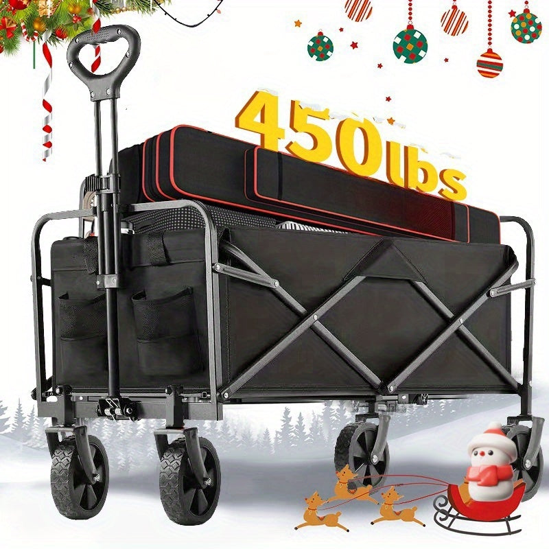 Heavy-Duty Folding Wagon Cart – All-Terrain Collapsible Utility Cart for Camping, Beach, Grocery, Gardening & Pet Outings