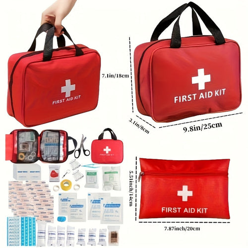 152 Piece First Aid Kit Waterproof Compact Trauma Medical Emergency Kit for Home Office Car Travel Camping Hiking Boating Outdoor Survival with Premium Supplies Red
