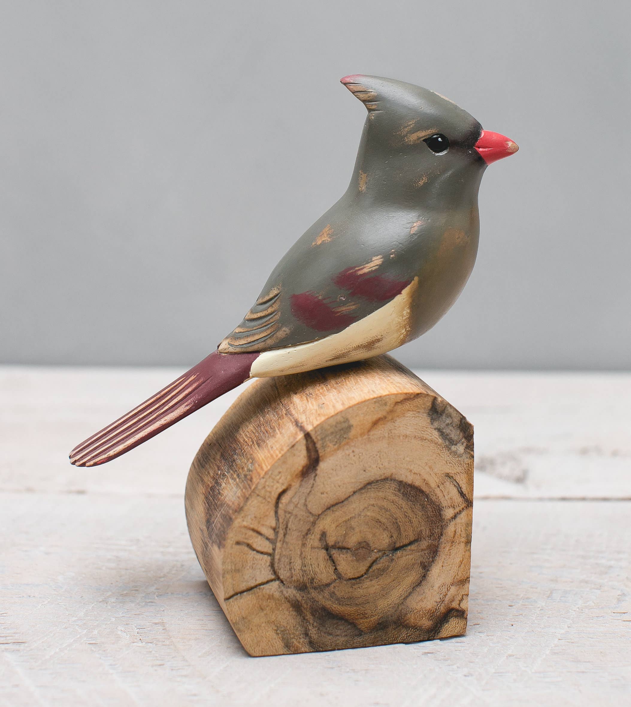 Hand Carved Ornament - Cardinal Bird- Female - 7"H