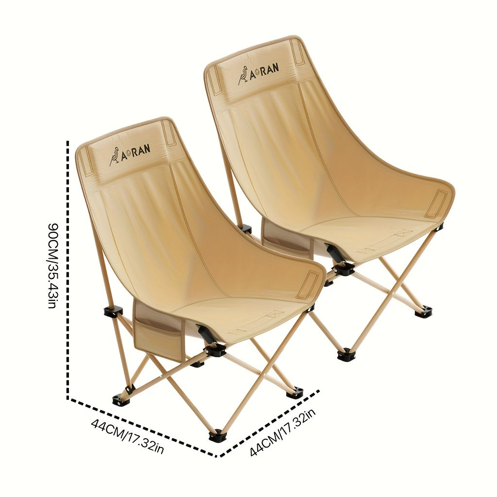 Portable Folding Moon Chair High Back 2pcs – Durable Iron Alloy Frame, Lightweight Foldable Camping Chair for Outdoor Leisure, Fishing, Beach & Backyard – Khaki or Black