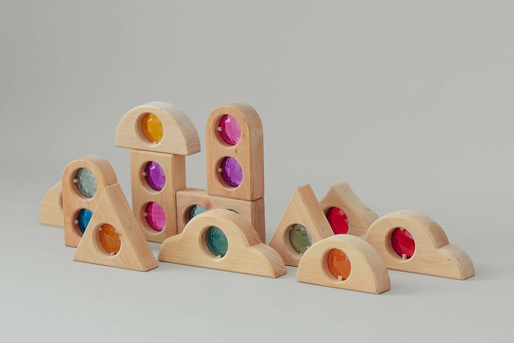 Bauspiel Fairytale Window Gem Block Set In A Tray (12 pieces) - ships in approximately 1-2 weeks