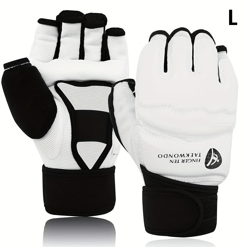 Taekwondo Sparring Gear Set Half Finger Gloves Hand & Foot Protectors with Wrist Wraps & Ankle Support for Boxing Kickboxing Men Women