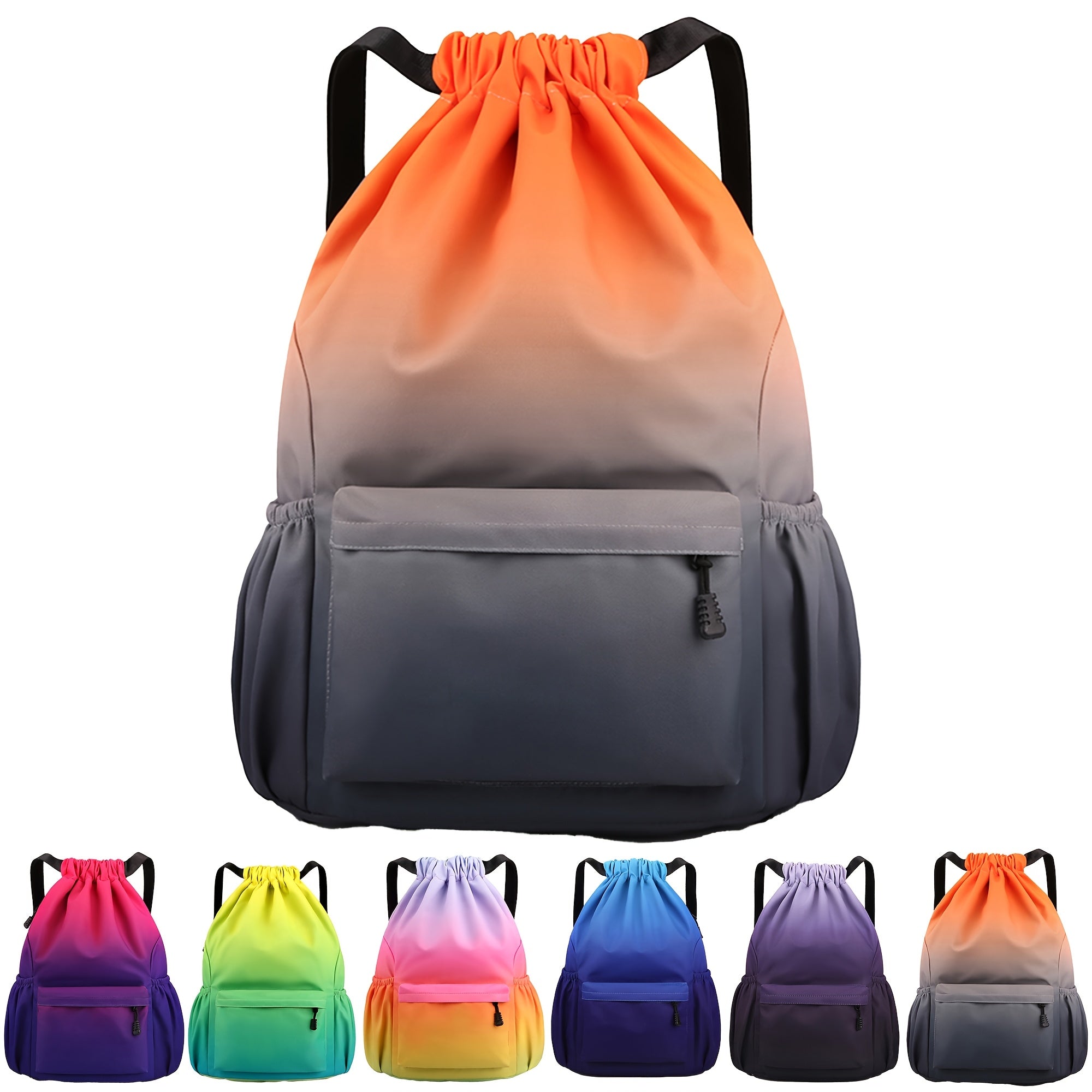 Drawstring Backpack Gym Bag – Large Capacity Nylon Cinch Sack with Strap Pocket, Lightweight Training & Outdoor Travel Bag for Men Women | 4 Gradient Colors