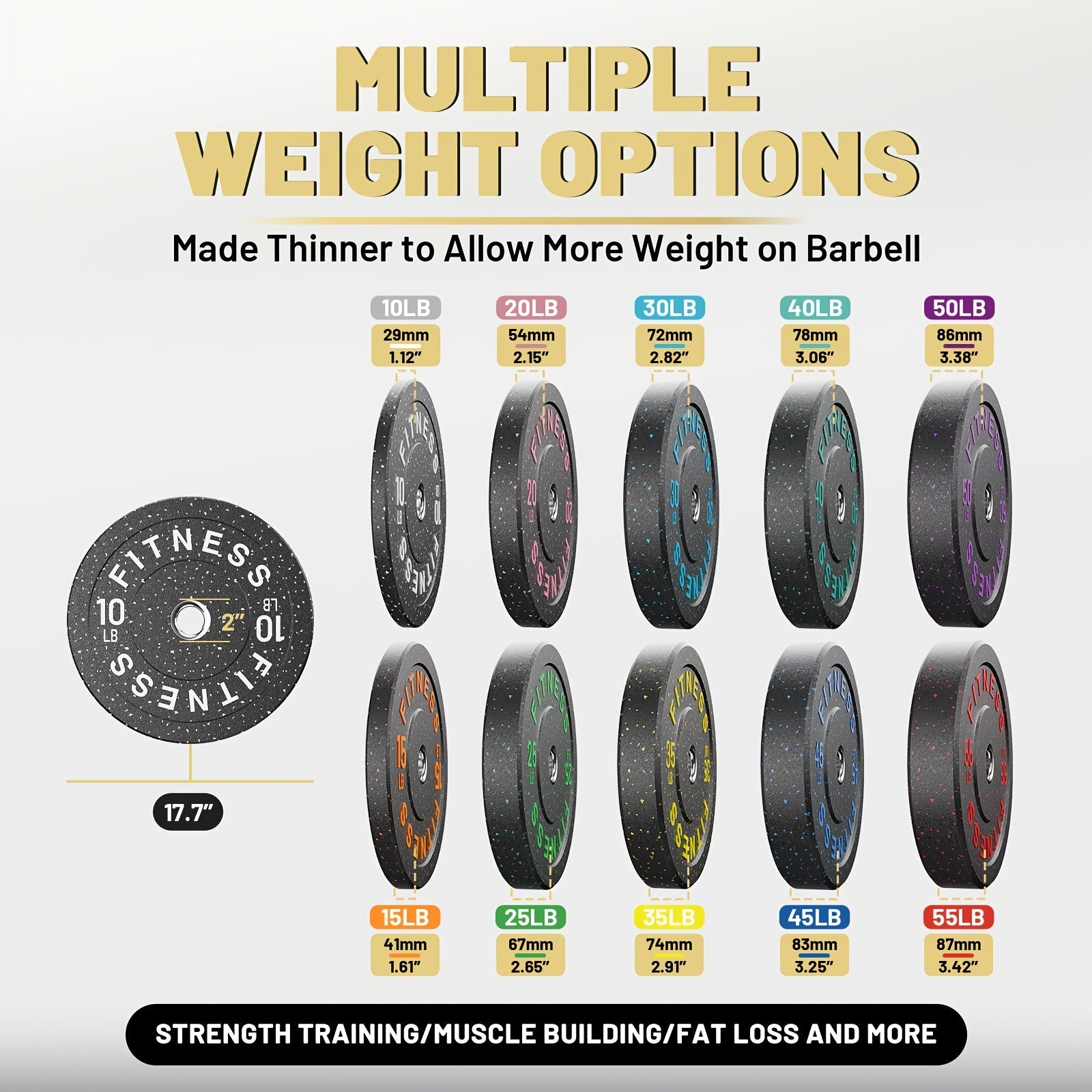 Bumper Plates Colored Rubber Weight Plates – 2-Inch Olympic Barbell Plates for Weightlifting & Strength Training, High Bounce Floor Protection, Low Odor, Non-Slip Surface, Home Gym & Commercial Gym
