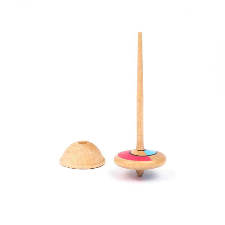 Wooderful Life 
Wooden Spinning Top - Long Stem, Red & Blue