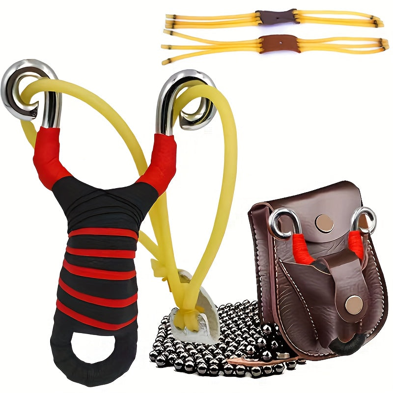 Alloy Slingshot Set for Adults – High-Velocity Pocket Slingshot with 2 Replacement Rubber Bands, 100 Mud Beads & Carry Bag, Powerful Hunting Slingshot for Outdoor Shooting Target Practice