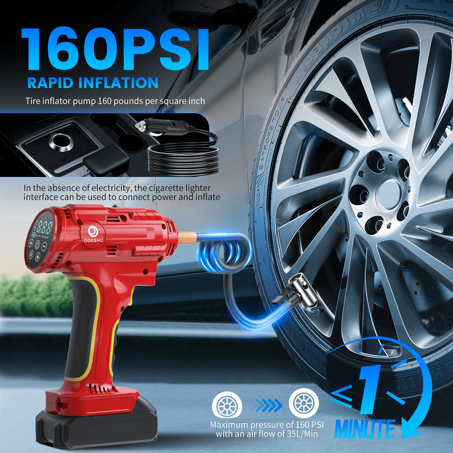 Portable Air Pump Inflator 160PSI – Auto Shut-Off, 35L/min, Dual Power (Battery/12V Car), Digital Gauge, 3-Mode LED Light for Car Tires, Bikes, Balls & Air Mattresses