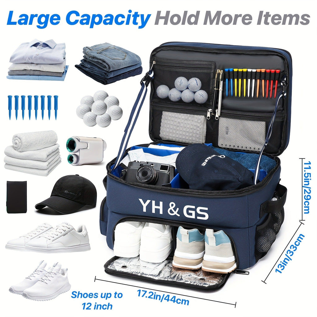 Oxford Fabric Golf Travel Bag Sturdy Double Layer Trunk Organizer with Zipper Closure Compact Golf Gear Storage Bag for Clothes Accessories Perfect Golf Lover Gift Blue