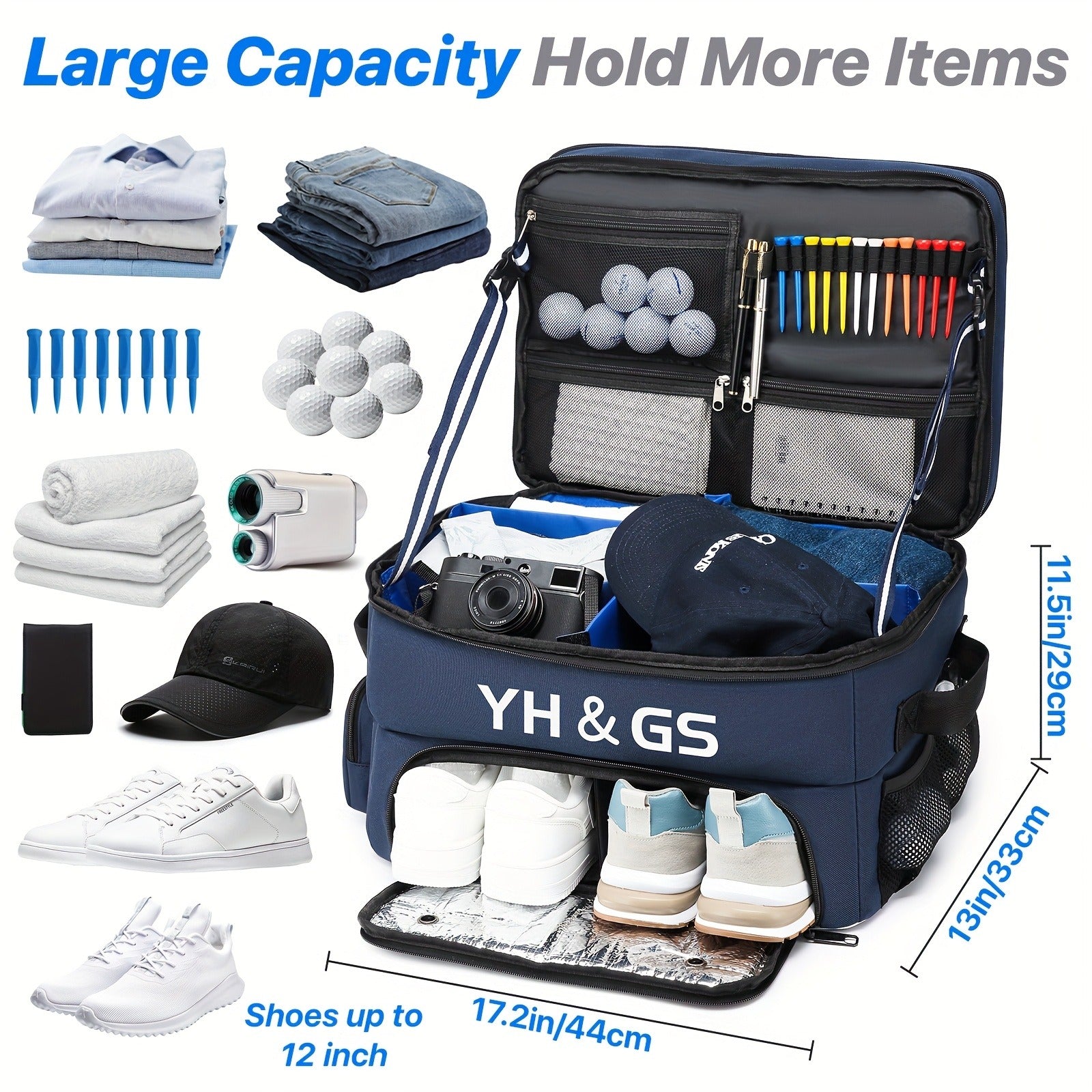 Oxford Fabric Golf Travel Bag Sturdy Double Layer Trunk Organizer with Zipper Closure Compact Golf Gear Storage Bag for Clothes Accessories Perfect Golf Lover Gift Blue