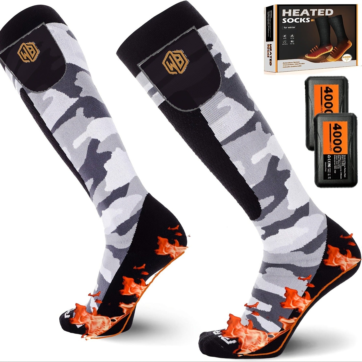 Rechargeable Heated Socks 4000mAh – Electric Battery Warming Socks for Winter Sports, Skiing, Hunting, Fishing & Outdoor Cold Weather Activities for Men & Women