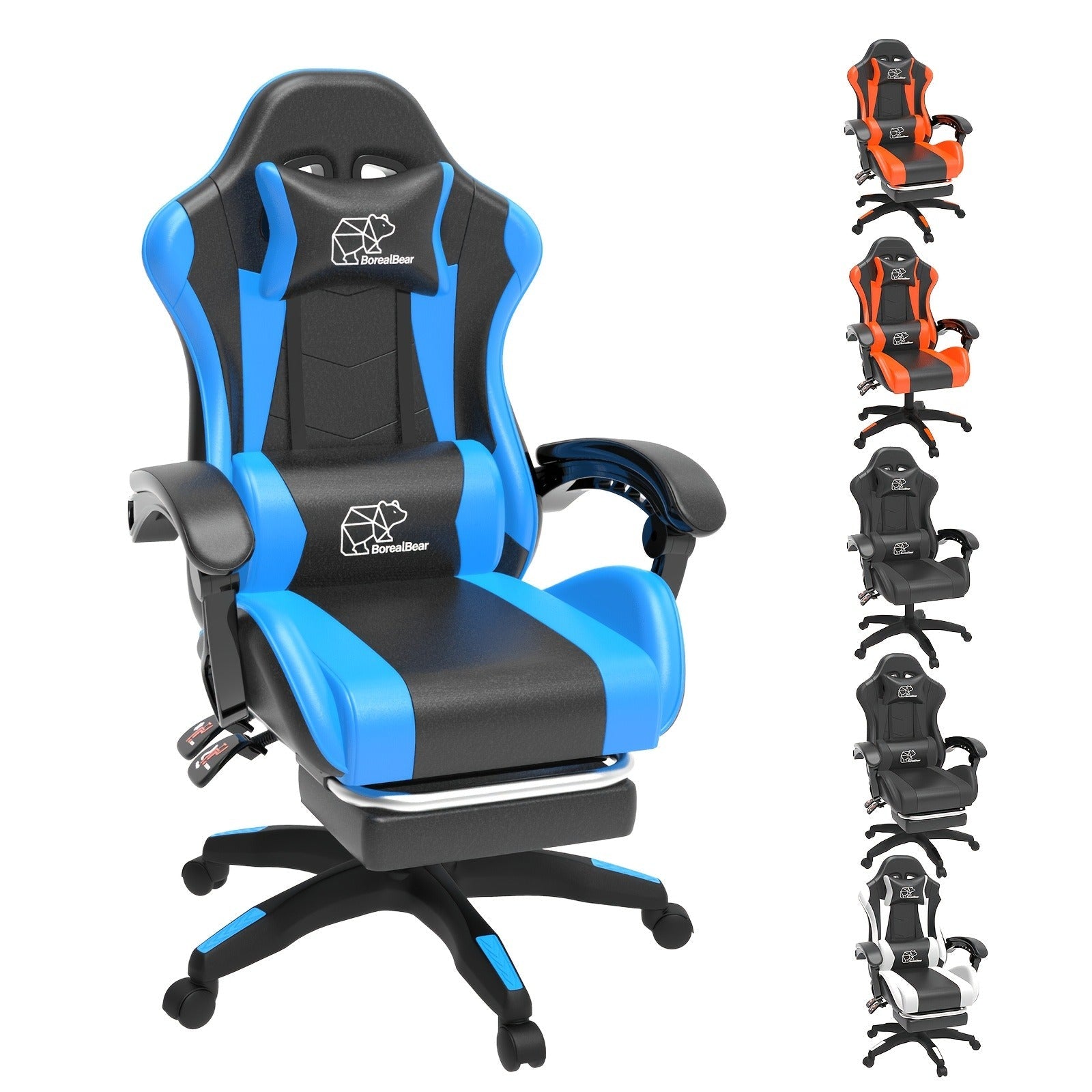 Gaming Chair with Footrest & Lumbar Support – Ergonomic Reclining Computer Chair 360° Swivel Adjustable Height