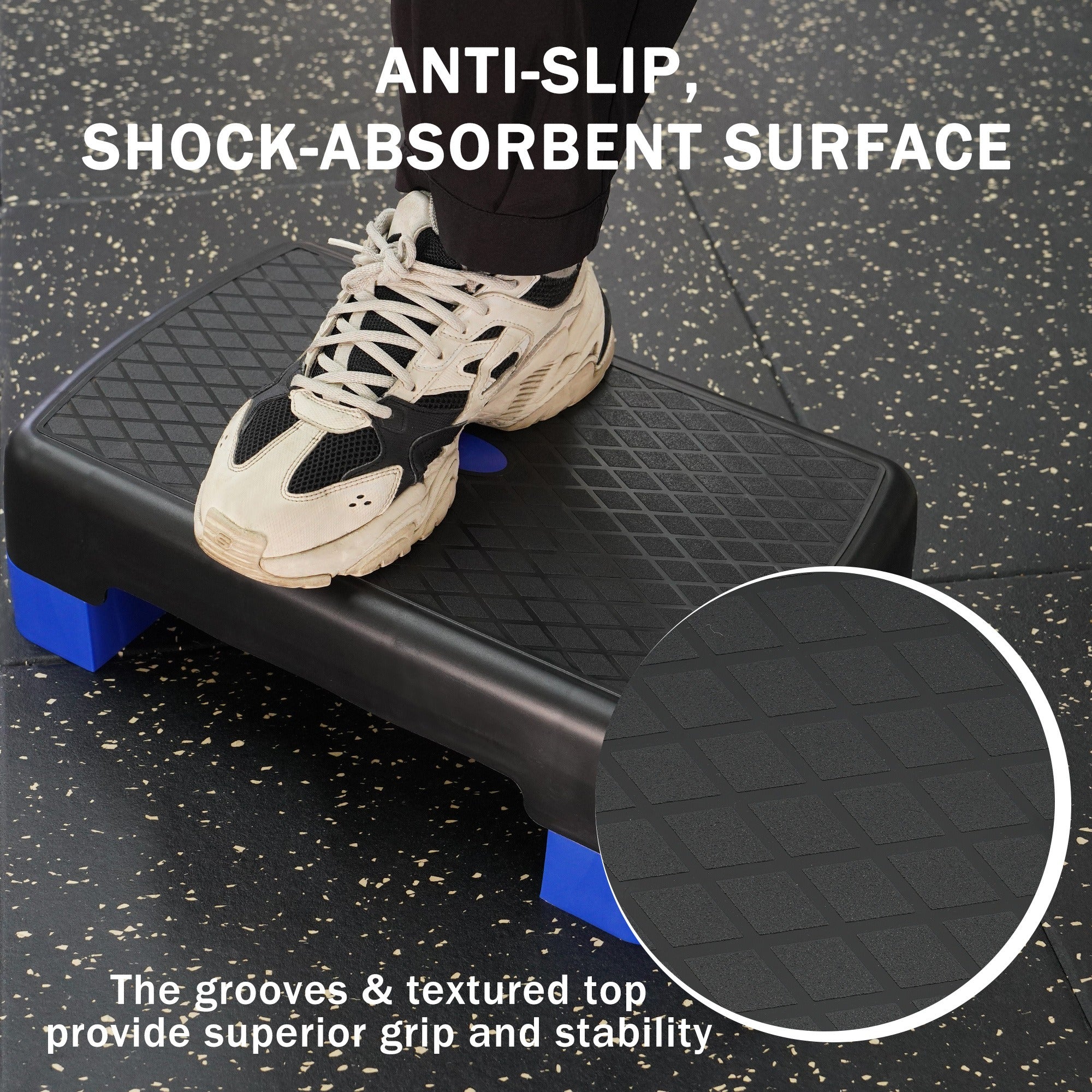 Aerobic Step Platform Adjustable Height with 2 Risers – Non-Slip Workout Stepper 18"x11", 440 LB Capacity, Space-Saving Design for Home Gym Cardio, Strength & Toning, 4 Color Options