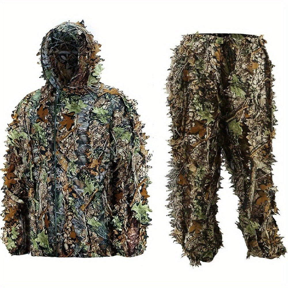 Ghillie Suit 3D Camo Hunting Set – Lightweight Breathable Hooded Camouflage Jacket & Pants for Deer Hunting Sniper Airsoft & Wildlife Photography