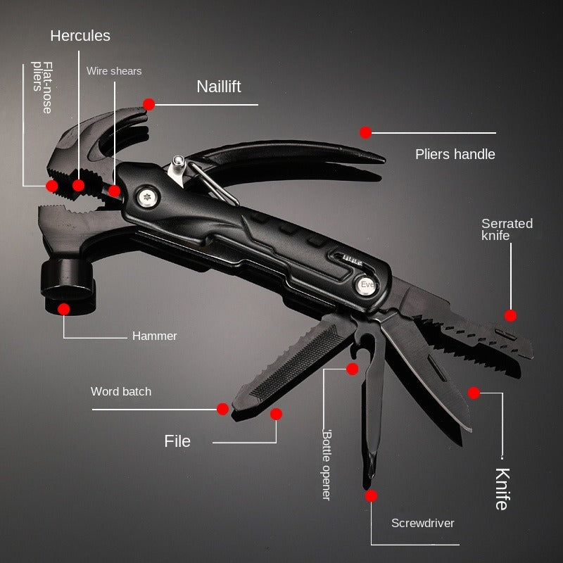 Multitool Folding Pliers Hammer Wrench Combo 4-in-1 Portable Camping Multi-Function Tool for Outdoor Survival Vehicle Emergency Household Repair