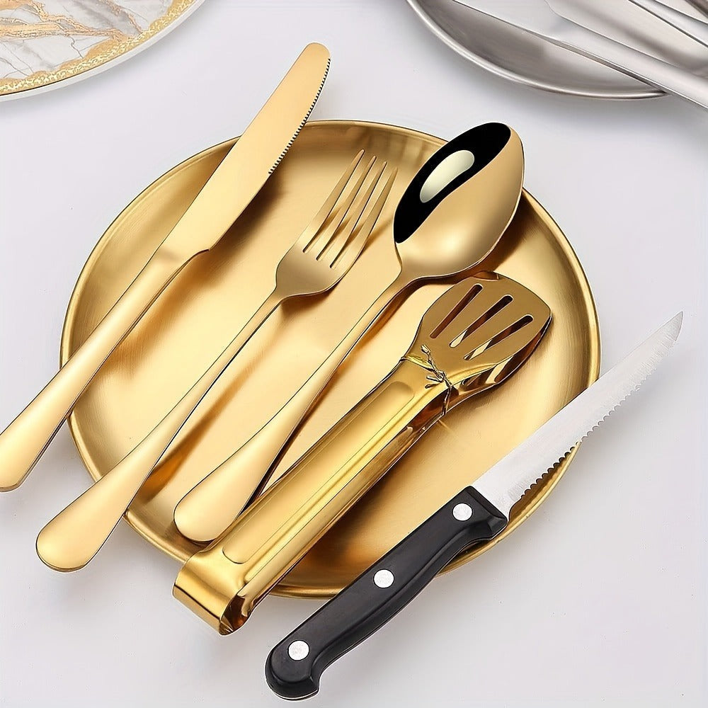 Camping Flatware Set for 4 People 20 Piece, Portable Picnic Tableware Kit with Plates Forks Spoons Knives Bottle Opener Food Tongs, Reusable Outdoor Silverware Set with Zipper Bag for Camping Hiking Travel