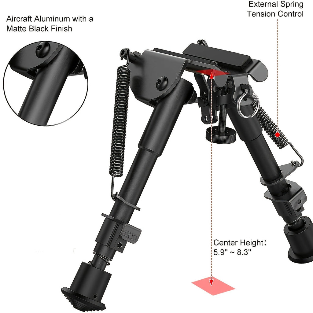 Aluminum Alloy Tactical Rifle Bipod – Adjustable 6-9 Inch Spring Return Legs, M-LOK Compatible, Collapsible Shooting Support for Hunting & Range