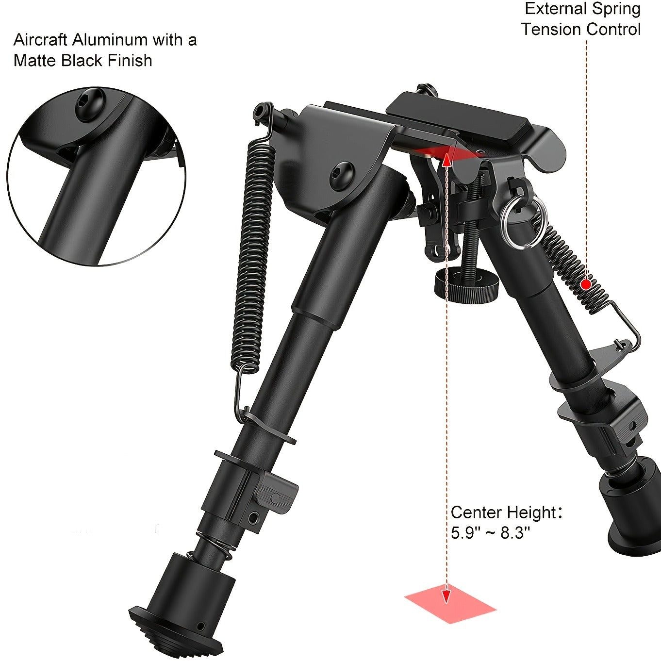 Aluminum Alloy Tactical Rifle Bipod – Adjustable 6-9 Inch Spring Return Legs, M-LOK Compatible, Collapsible Shooting Support for Hunting & Range