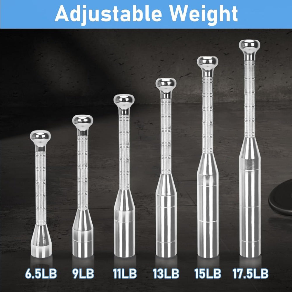 Adjustable Steel Club Bell Macebell Indian Club 6.5-17.5LB Strength Training Grip Power Workout for Men & Women