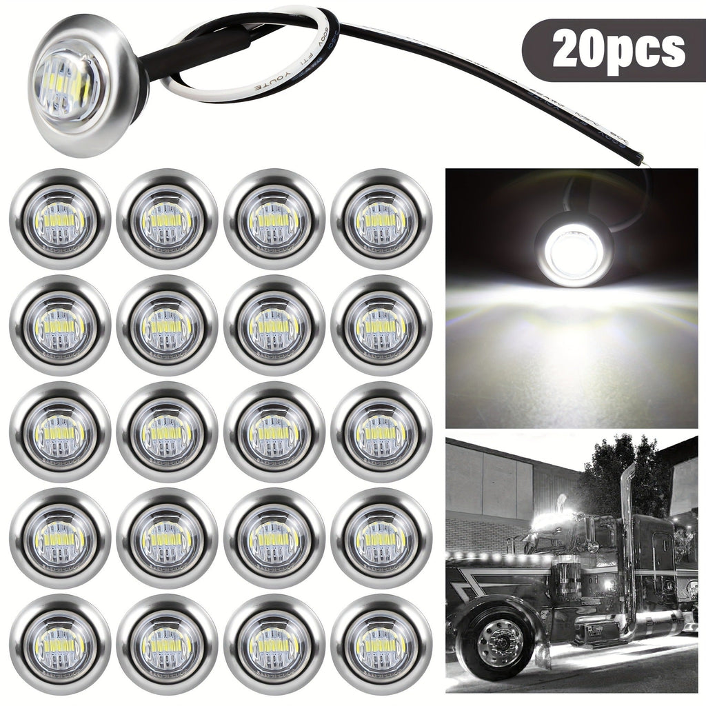 Marine Boat Lights 20 Pack, DC 12V Submersible LED Side Marker Lights for Boat Transom Stern Tail Yacht, Round Courtesy Navigation Lights, Waterproof 3-LED 1.2W, Red Blue Green White Amber Purple