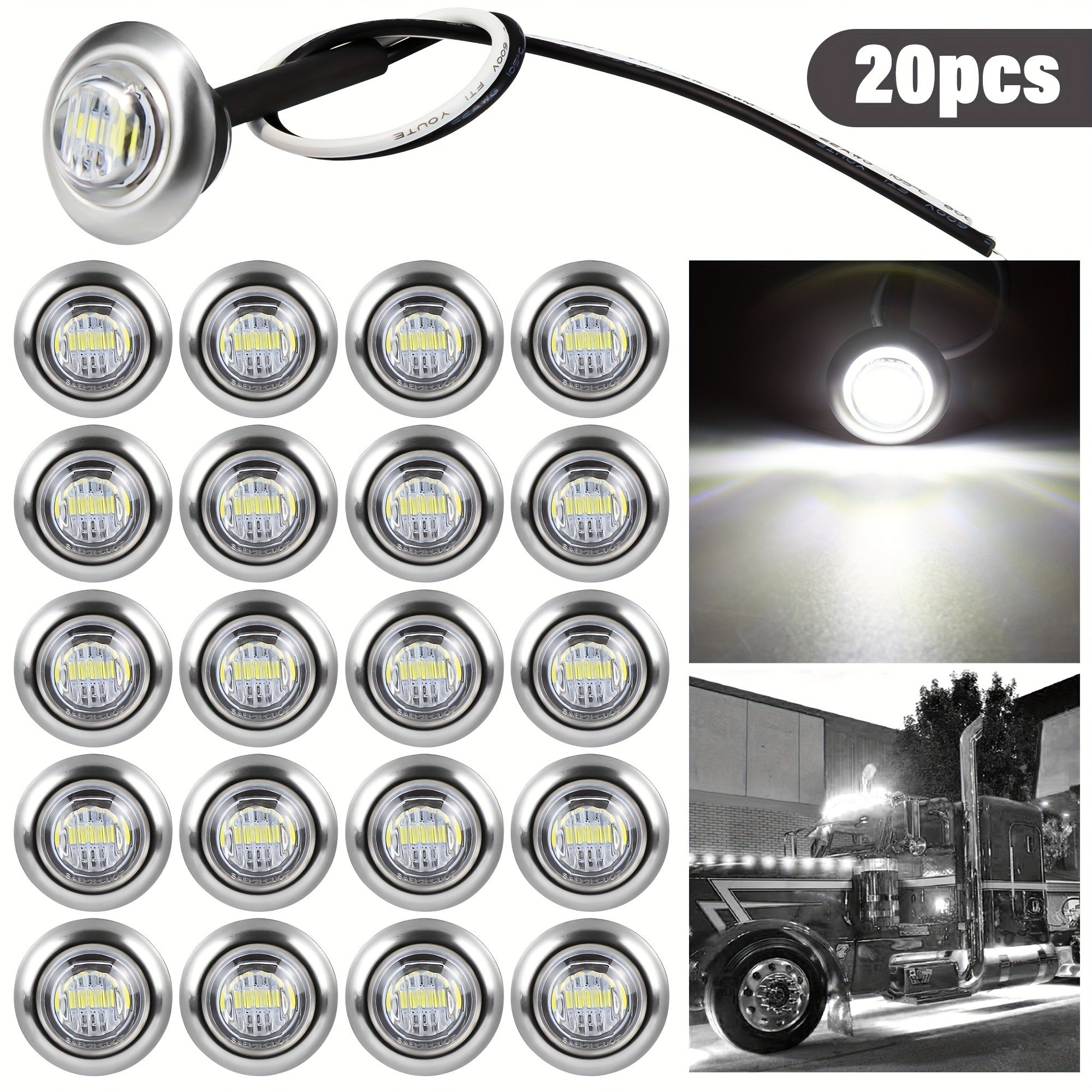 Marine Boat Lights 20 Pack, DC 12V Submersible LED Side Marker Lights for Boat Transom Stern Tail Yacht, Round Courtesy Navigation Lights, Waterproof 3-LED 1.2W, Red Blue Green White Amber Purple