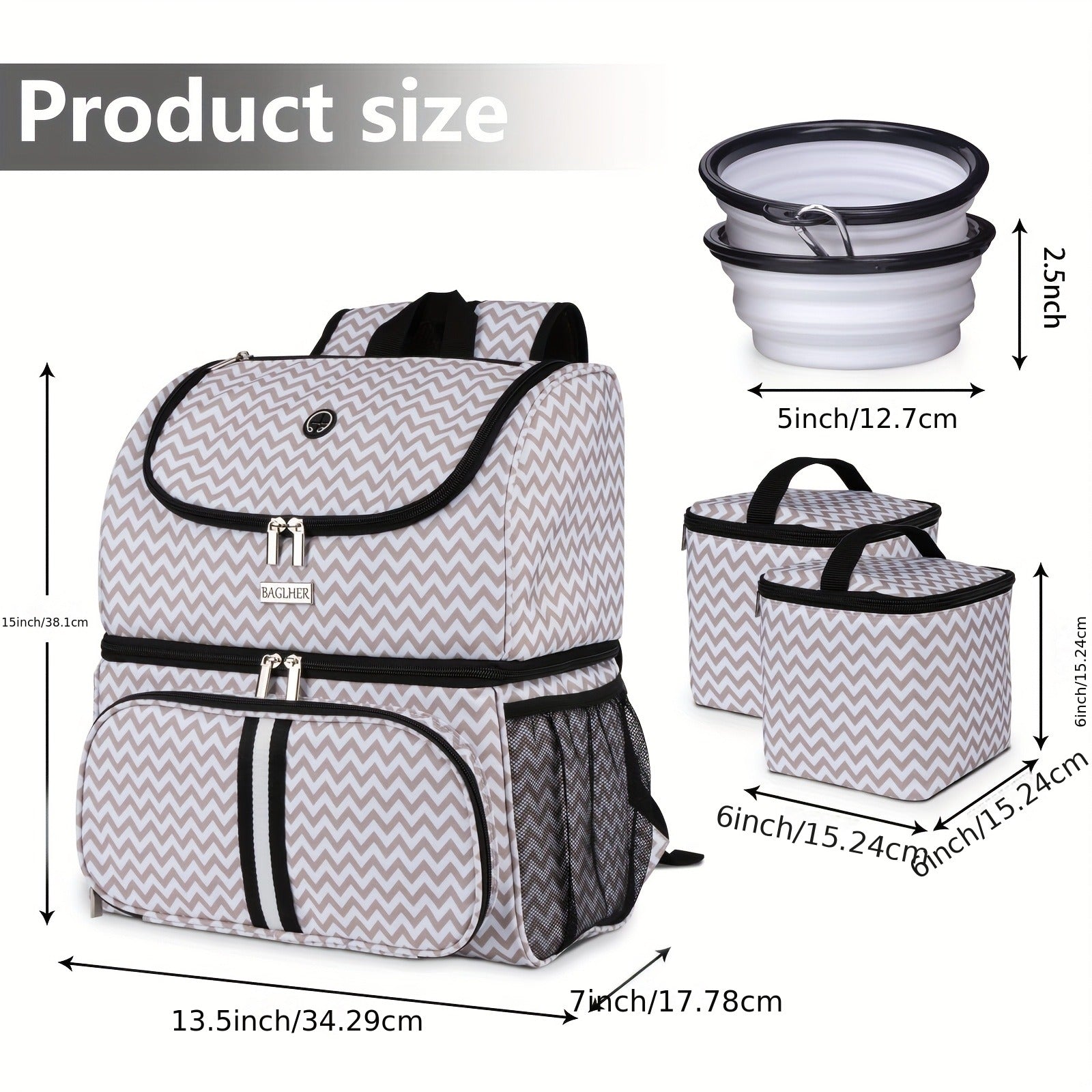 Pet Travel Backpack Double Layer Dog Cat Supplies Bag with 2 Collapsible Bowls 2 Food Baskets Portable Organizer for Outdoor Hiking Camping Road Trip