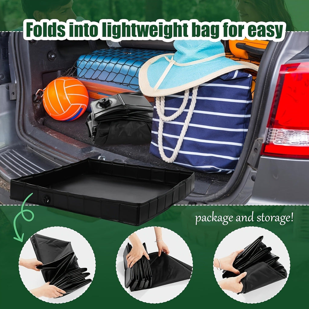 Foldable Shower Base 41"x41" Portable Shower Pan with Drain Pipe – Collapsible Shower Basin for Camping Tent, Indoor & Outdoor Use, Black – Includes Back Scrubber
