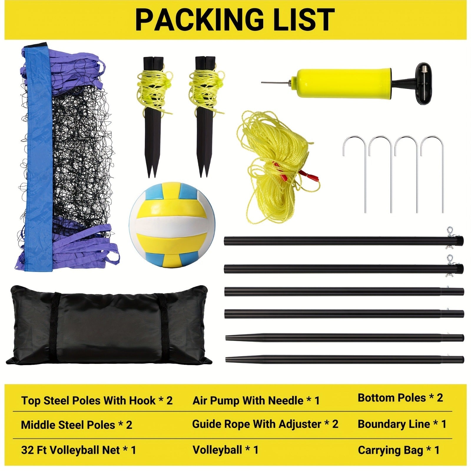 Portable Volleyball Net System Adjustable Height 10FT Heavy Duty PU Net with Poles & Carry Bag for Beach Backyard Indoor Outdoor