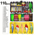 Fishing Lure Kit Tackle Set with Tackle Box – Minnow Baits, Spoon Lures, Soft Worm Baits, Frog Soft Bait, Jig Heads & Rigs – 110pcs / 252pcs / 361pcs Mixed Color Assortment for Bass Trout Pike