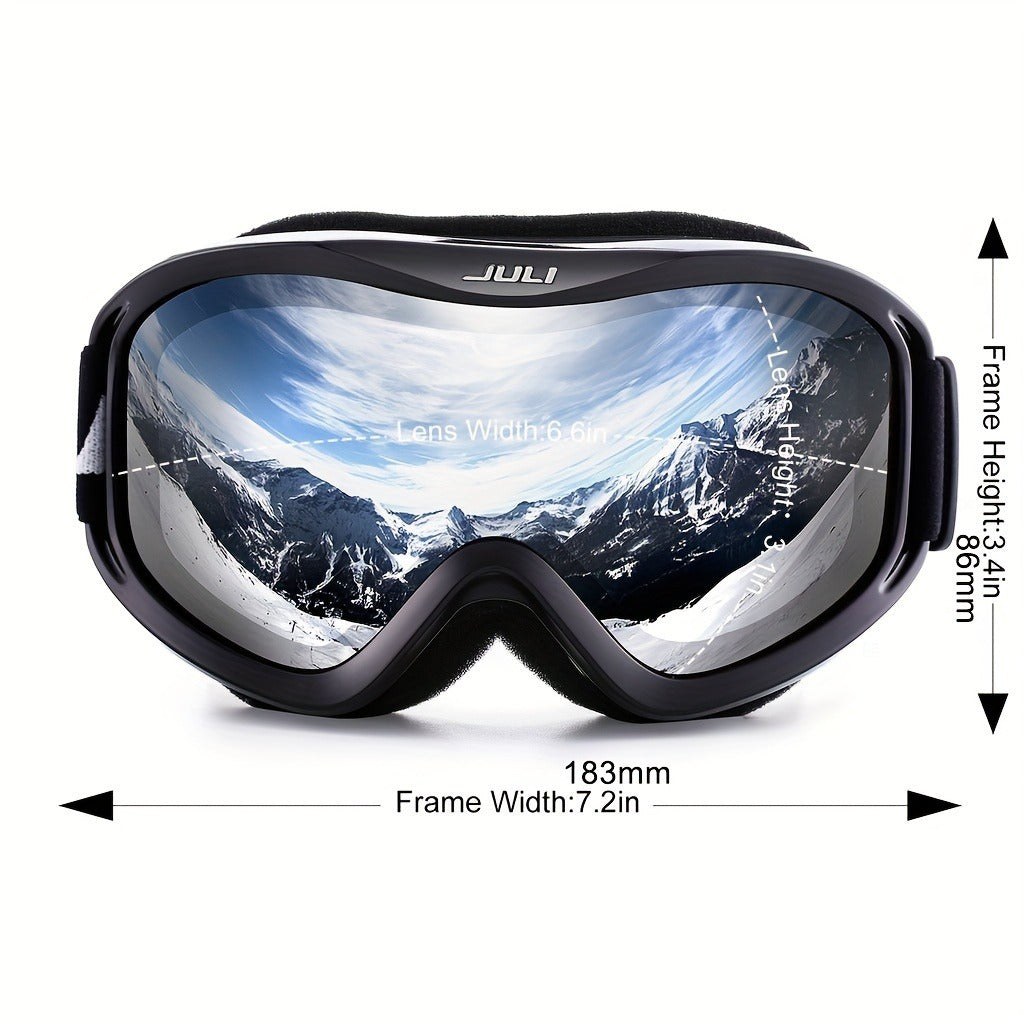 OTG Ski Goggles Double Layer Lens VLT12% – Over-the-Glasses Snow Goggles for Men, Women & Teens, Anti-Fog UV Protection for Alpine Skiing, Snowboarding, Skating & Snowmobile, Black/Silver