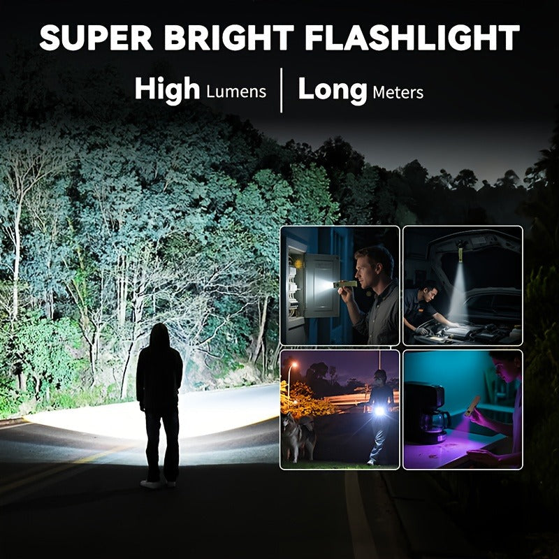 Magnetic LED Flashlight 9 Modes UV Side Light Digital Display 1500mAh Rechargeable Aluminum Torch for Home Emergency Camping
