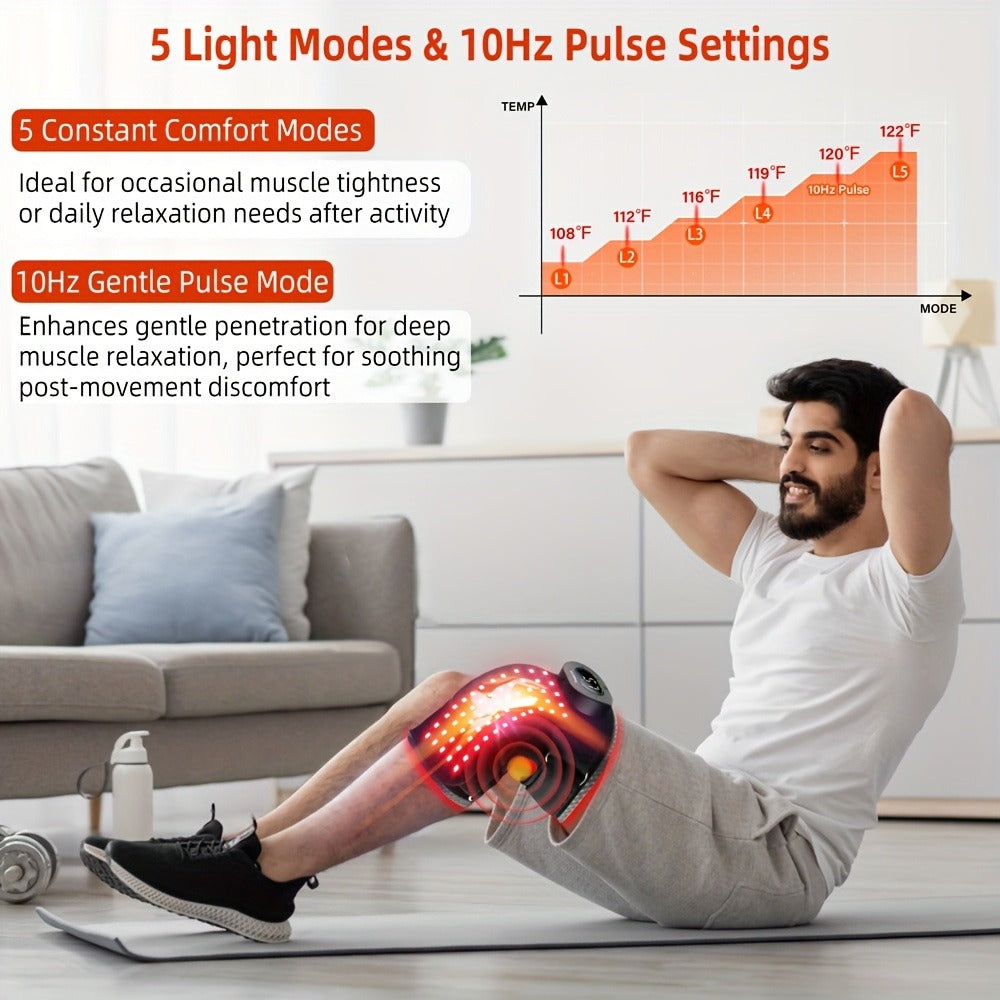 Red Light Therapy Knee Brace with Vibration Massage – 660nm & 850nm Infrared Light, 3 Massage Levels, 5 Light Modes, Joint Pain Relief & Muscle Recovery for Knee Elbow Shoulder with Extension Band