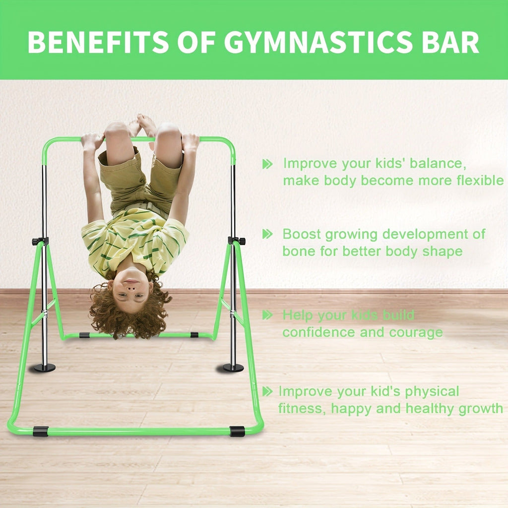 Adjustable Gymnastics Pull-Up Bar for Kids & Teenagers – Height Adjustable Horizontal Bar for Indoor Outdoor Home Use, Strength Training & Fitness Exercise Equipment, Green & Yellow