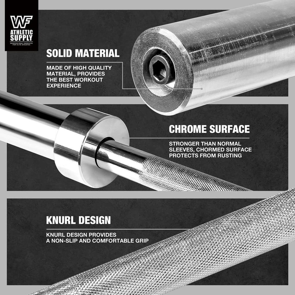 6FT Olympic Barbell Bar 2 Inch | 28mm Grip Shaft Cold Rolled Steel | 30lb Weightlifting Bar for Squat Deadlift Bench Press Powerlifting | Home Gym Strength Training Chrome Black