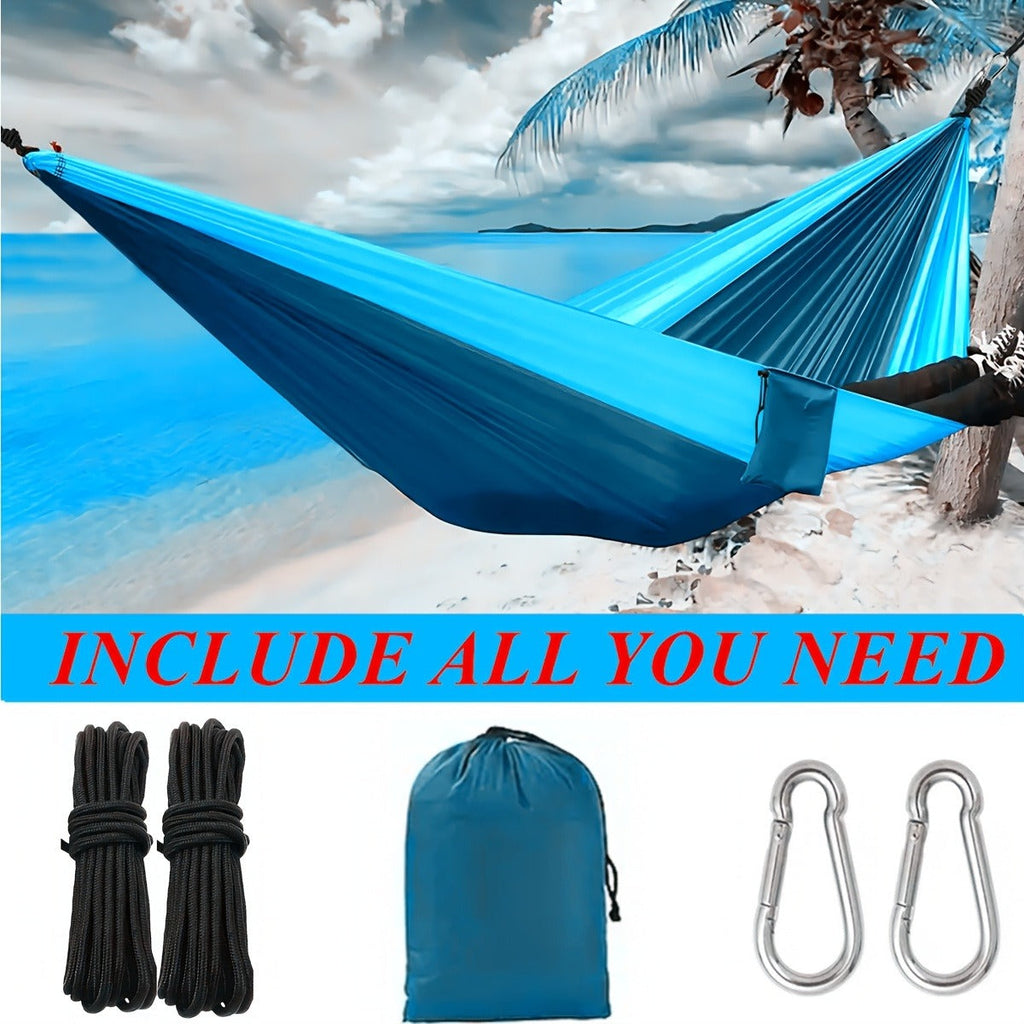 Lightweight Camping Hammock – Nylon Double & Single w/ Hooks, Ropes & Bag