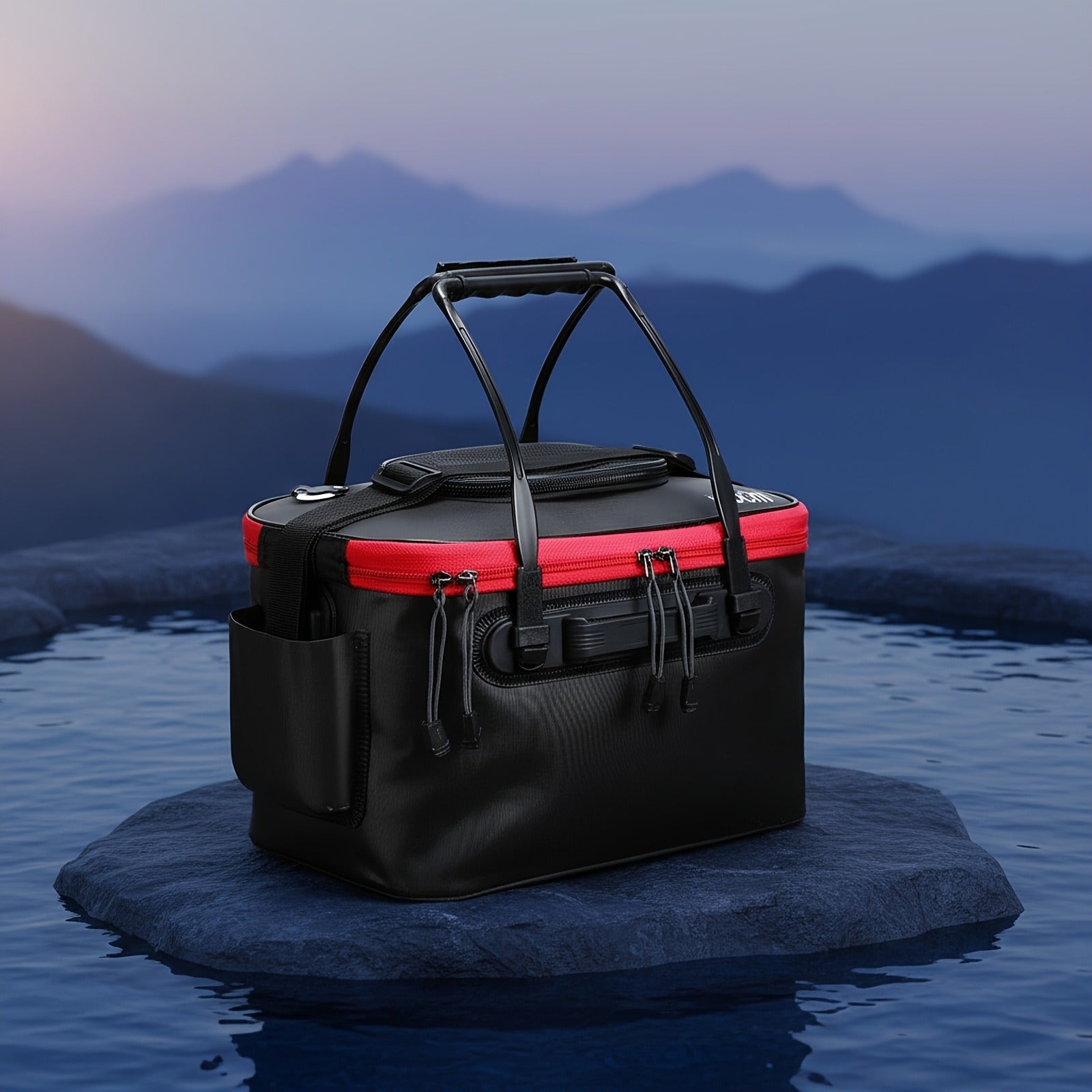 Collapsible Fishing Bucket 4 Gallon with Live Bait Aerator 2-Pack Portable EVA Foldable Bucket Quiet Aeration Ergonomic Handle Mesh Pocket for Fishing Camping Hunting