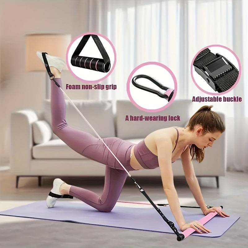 Pilates Bar Kit 14pcs with Resistance Bands & Tension Belt – Multifunctional Fitness Pedal Puller Stick for Home Yoga Stretch Training, Full Body Workout Equipment for Women Men