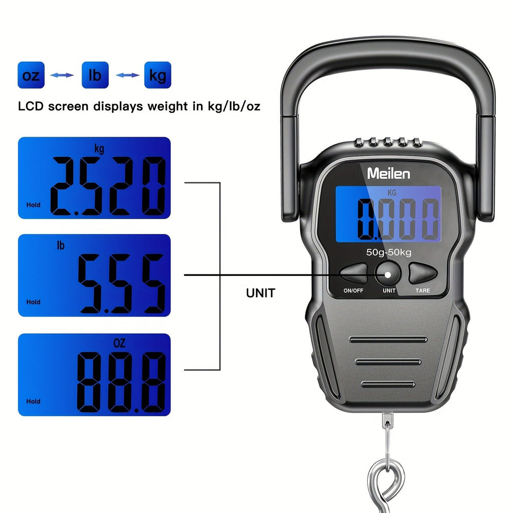 Digital Fishing Scale 50kg 110lb Portable Handheld Fish Scale with LCD Backlight & Built-in Measuring Tape - Electronic Hook Scale for Fishing Luggage Travel Market Use, 1g Accuracy, Black
