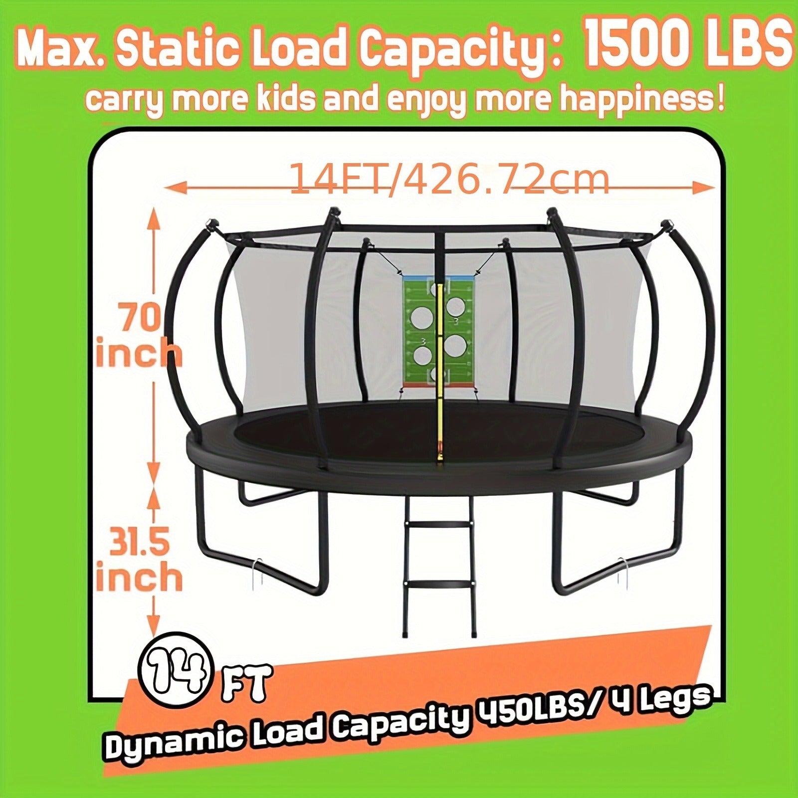 Outdoor Trampoline with Safety Enclosure Net Football Toss Game 8 10 12 14FT Round Backyard Trampoline for Kids Adults Indoor Outdoor Party Play
