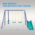 Heavy Duty A-Frame Metal Swing Set for Backyard with 2 Swings Slide Glider Seesaw Disc Seat Outdoor Playset for Kids Toddlers Backyard Play Structure
