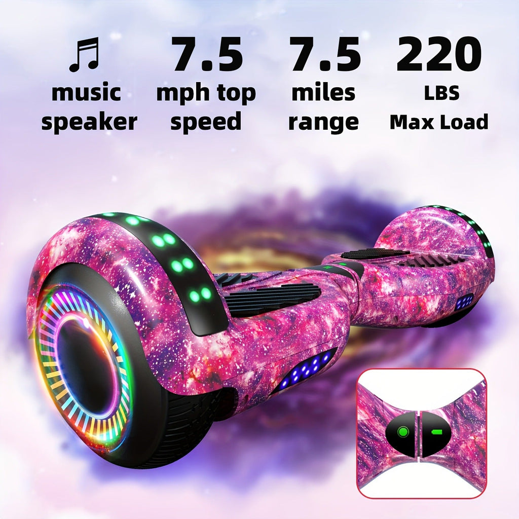 Self Balancing Hoverboard 6.5" LED Light Up Wheels 300W Motor 7.5MPH for Kids Teens Adults Multiple Colors