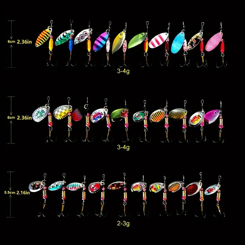 Spinnerbait Fishing Lures 30pcs – Heavy Duty Metal Spoon Jig Multi-Color Artificial Bait Set for Bass Trout Pike Musky, Saltwater & Freshwater Spinner Bait Kit for Men