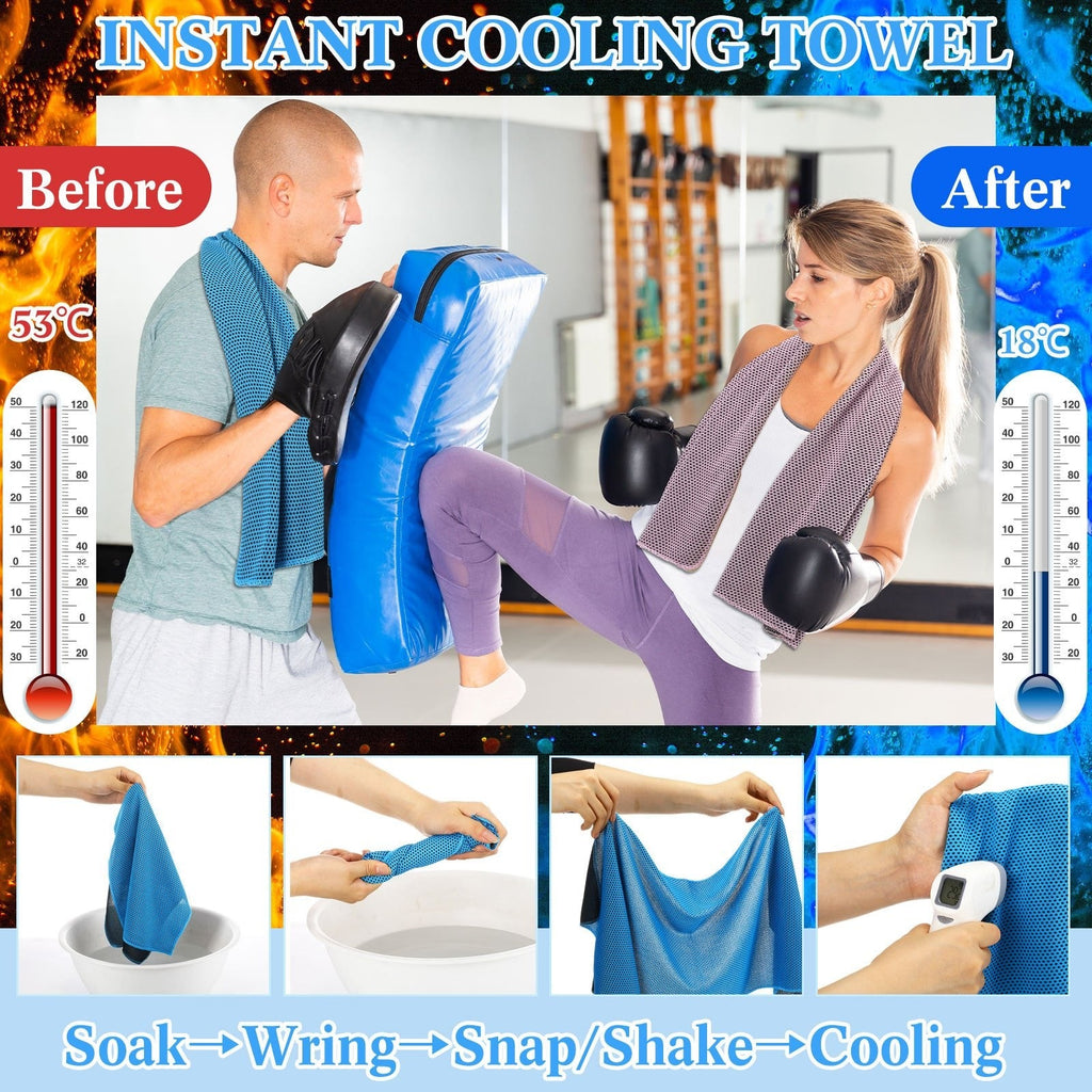 Portable Cooling Towel & Handheld Fan Set 24-Pack – Mini Ice Towels with Fans for Sports, Gym, Yoga, Travel & Camping, Multicolor Reusable Chilling Cloth & Fan Combo, Summer Heat Relief Kit