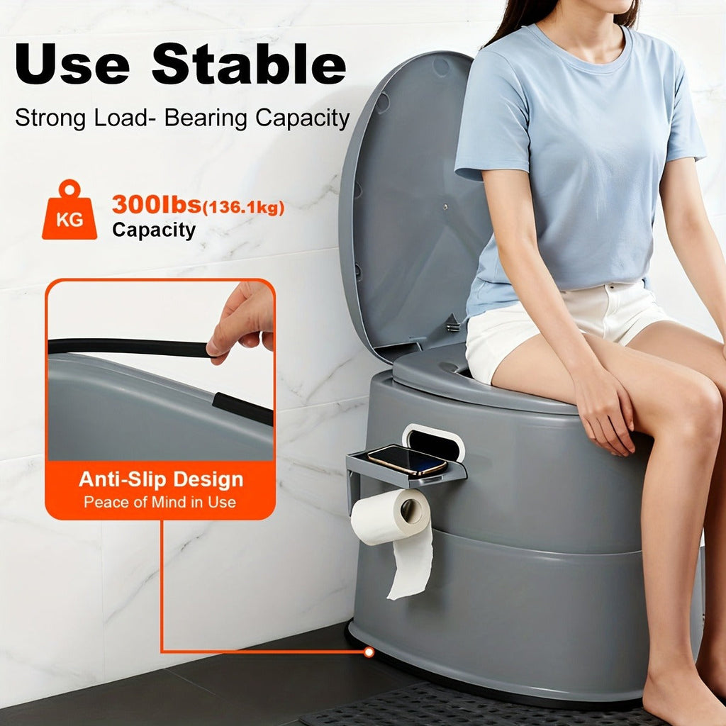 Portable Camping Toilet Extra Large for Adults – Indoor Outdoor Commode with Detachable Inner Bucket & Removable Paper Holder, Lightweight & Compact for Camping, Boat, Van & Emergency Use, Black & Gray